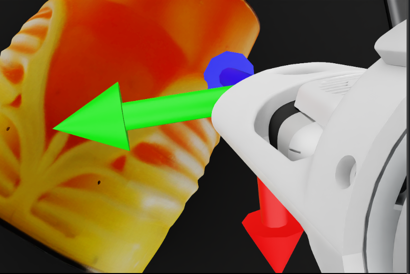 Coordinate frame as viewed along the robotic ultrasound probe